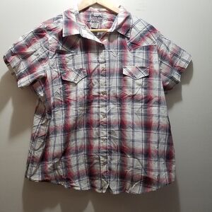 Wrangler Women's Plaid Button Up Shirt - Red, Blue White 3XL Pearl Snaps